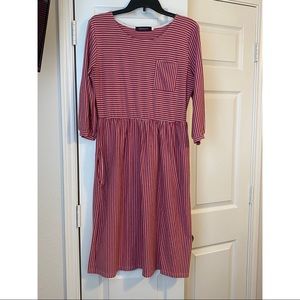 MEROKEETY Women's Striped Midi Dress w/ Pockets